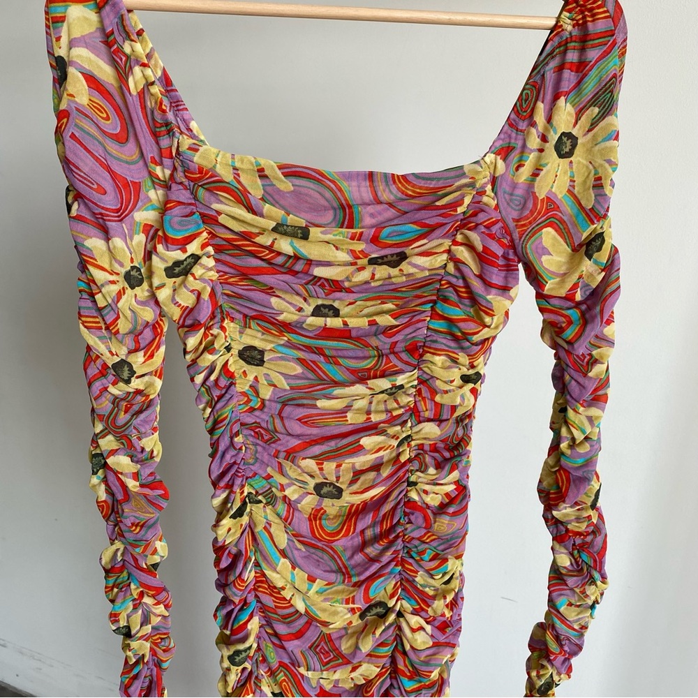 NWT Rhode Simona Ruched Bodycon Dress in Pink Floral Trip Sz Small - Picture 4 of 9